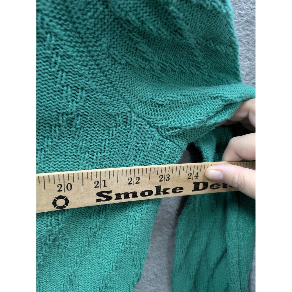 Preppy Sweater Women 1X Green Diamond Knit Cowl Neck Button Accent Cozy - Picture 5 of 8